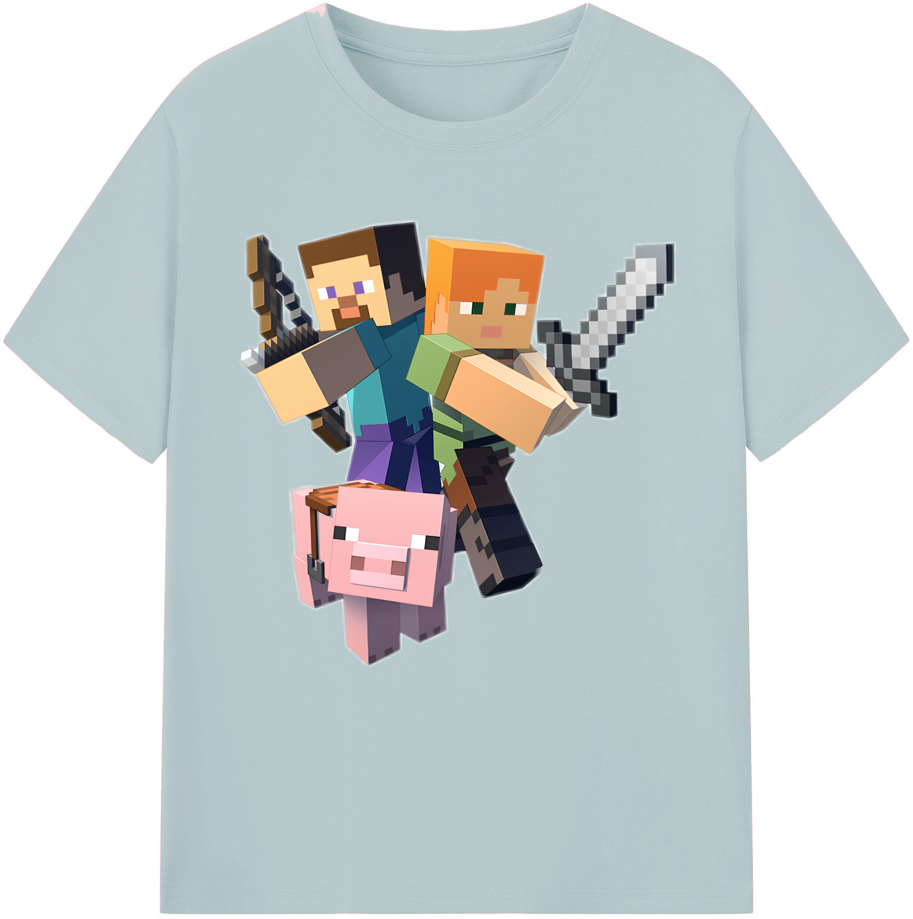 （画像用） マインクラフト ブロックの世界 Minecraft MC Block world 綿100％半袖Tシャツ（フロントプリント）